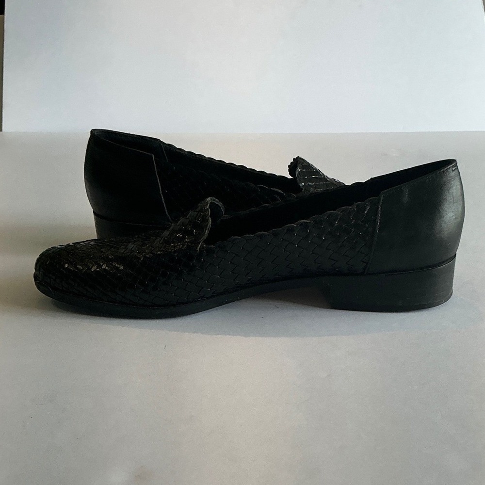 Vintage Amalfi Woven Black Leather Loafers Flats size 7 2A Narrow Italy - Picture 11 of 14